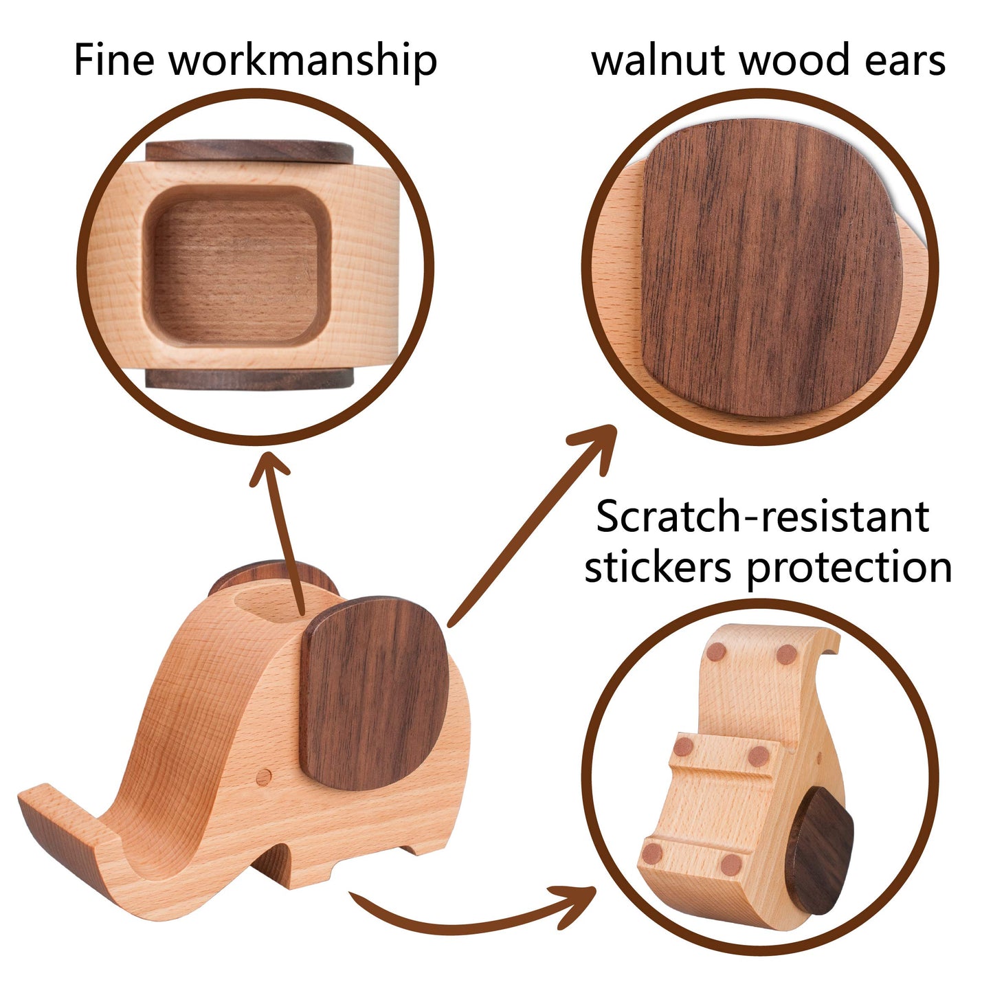 Artinova Elephant Wooden Pen Cup Pencil Holder for Desk Decor Desk Organizer with Cell Phone Stand