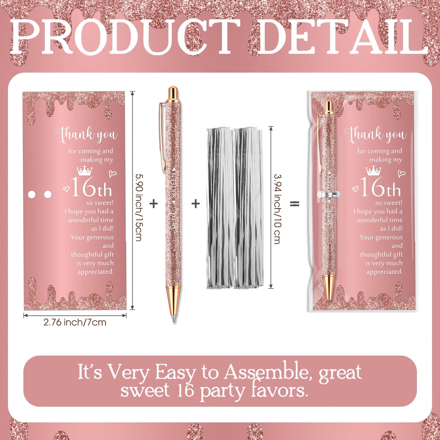 Feifeiya 25 Sets Sweet 16th Party Favors Pens with Thank You Cards, Classic