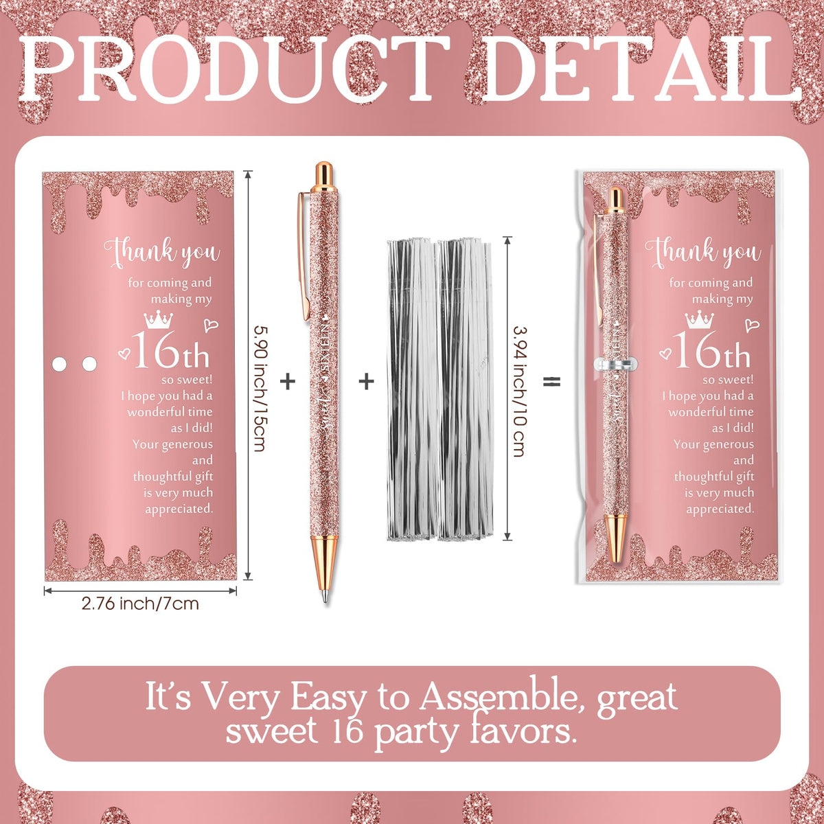 Feifeiya 25 Sets Sweet 16th Party Favors Pens with Thank You Cards, Classic
