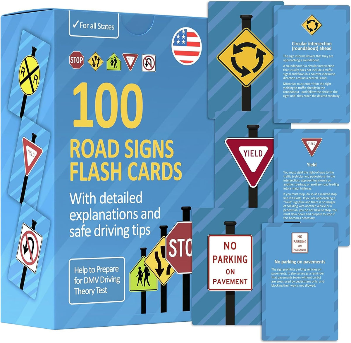 Road Signs Flash Cards with Detailed Explanations and Safe Driving Tips - Stocking Stuffers for