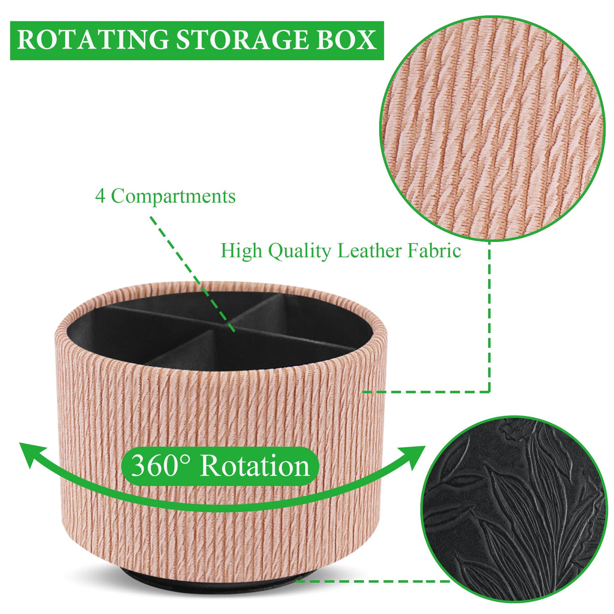 Hennaja Round Leather Art Supply Organizer,Remote Control Holder,360 Degree