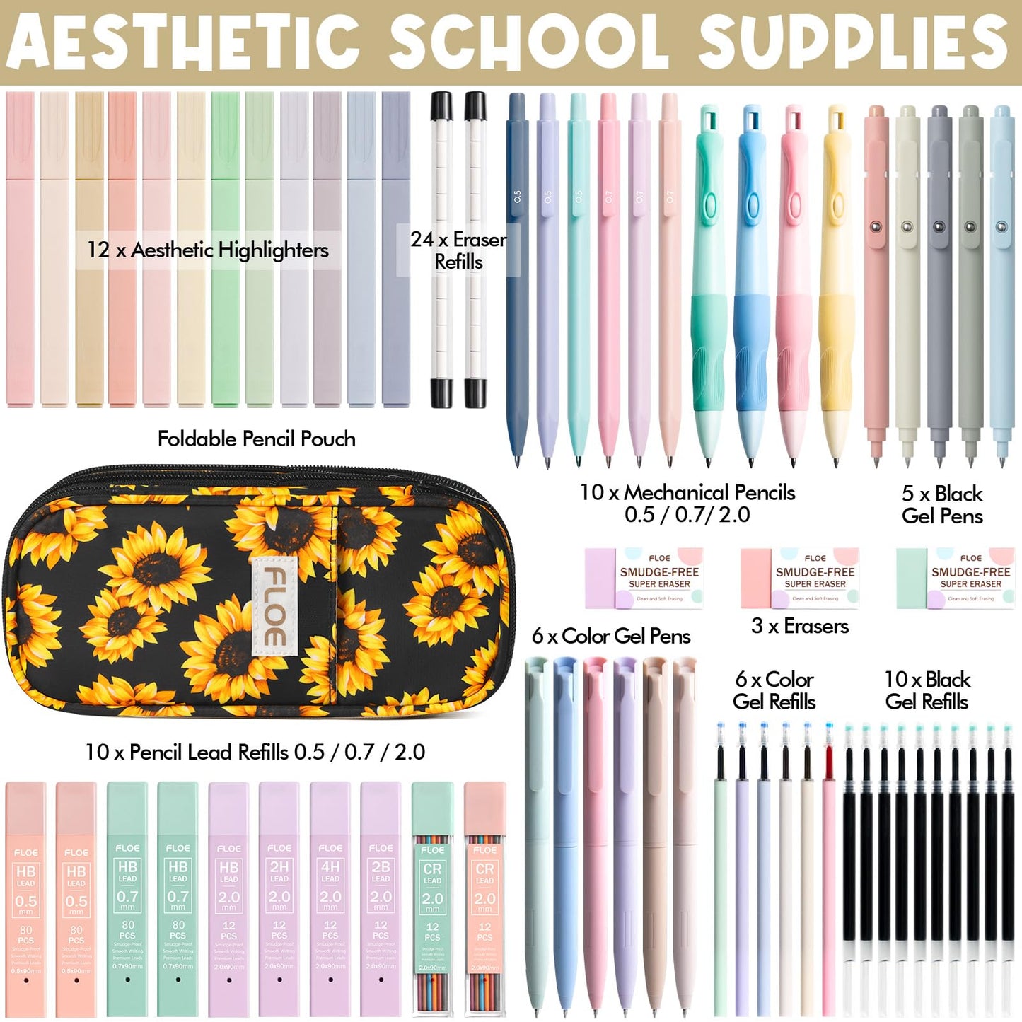 65PCS Aesthetic School Supplies Back to School Supplies Cute Stationary Set