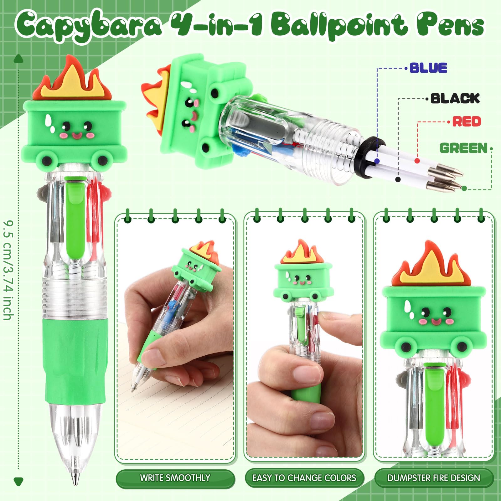 Sayglossy 50 Sets Dumpster Fire Pen Bulk, 4-in-1 Ballpoint Pens with Cards