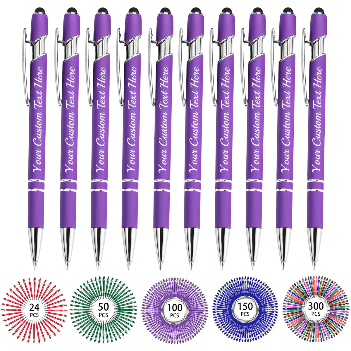 Hapelf Up to 500 Bulk Personalized Pens Custom Engraved Ballpoint Pen with Stylus Tip Retractable