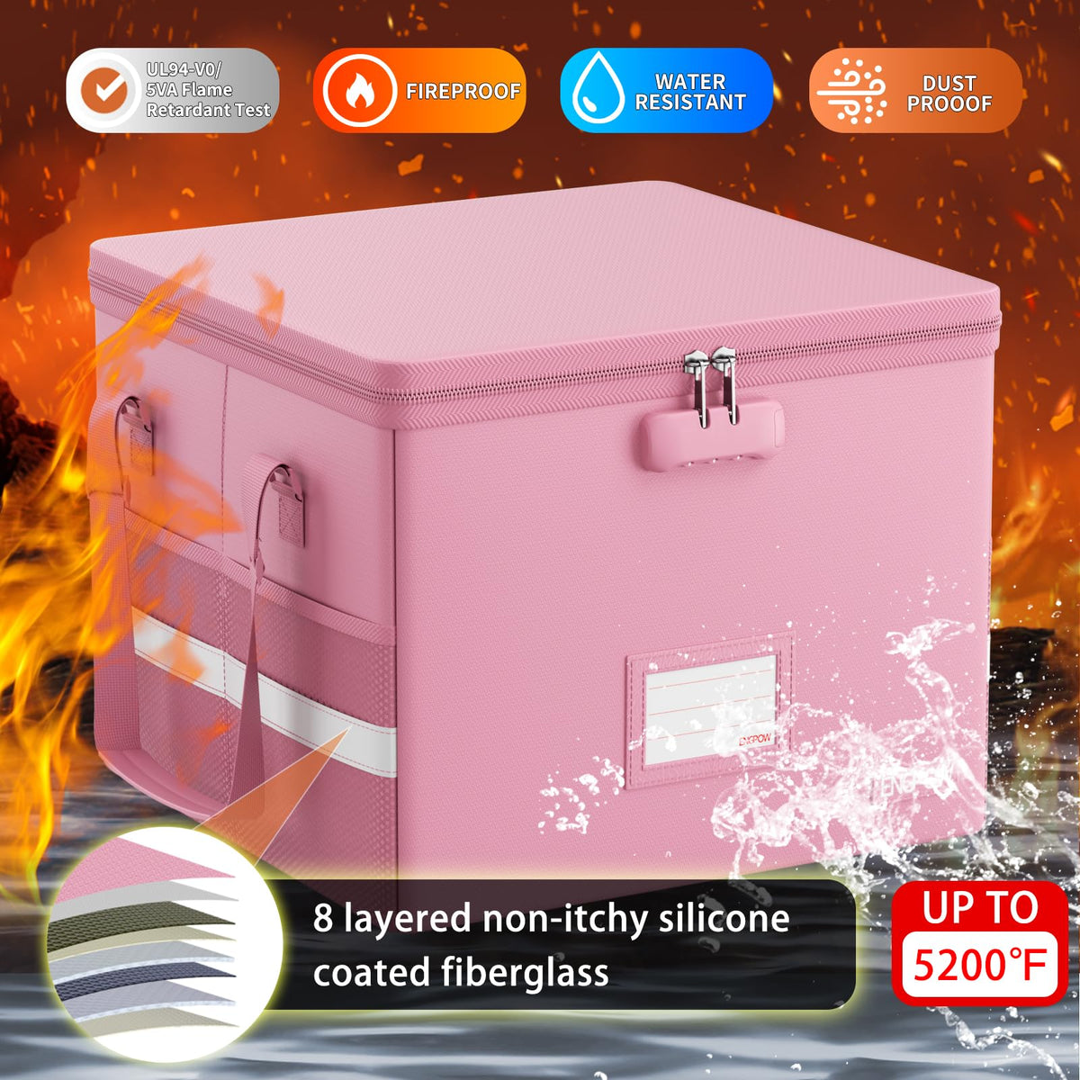 ENGPOW 5200°F File Box Fireproof Document Box with Lock,Heat Insulated Collapsible File Storage
