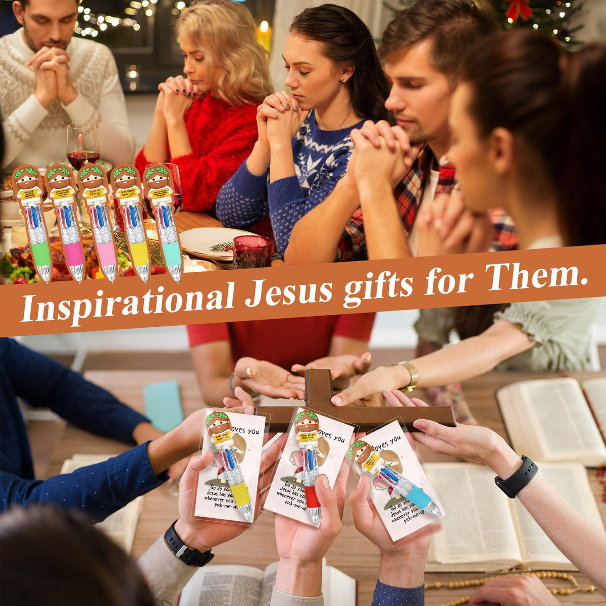 Sayglossy 30 Sets Little Jesus Pens Bulk, 4-in-1 Christian Pens with Cards