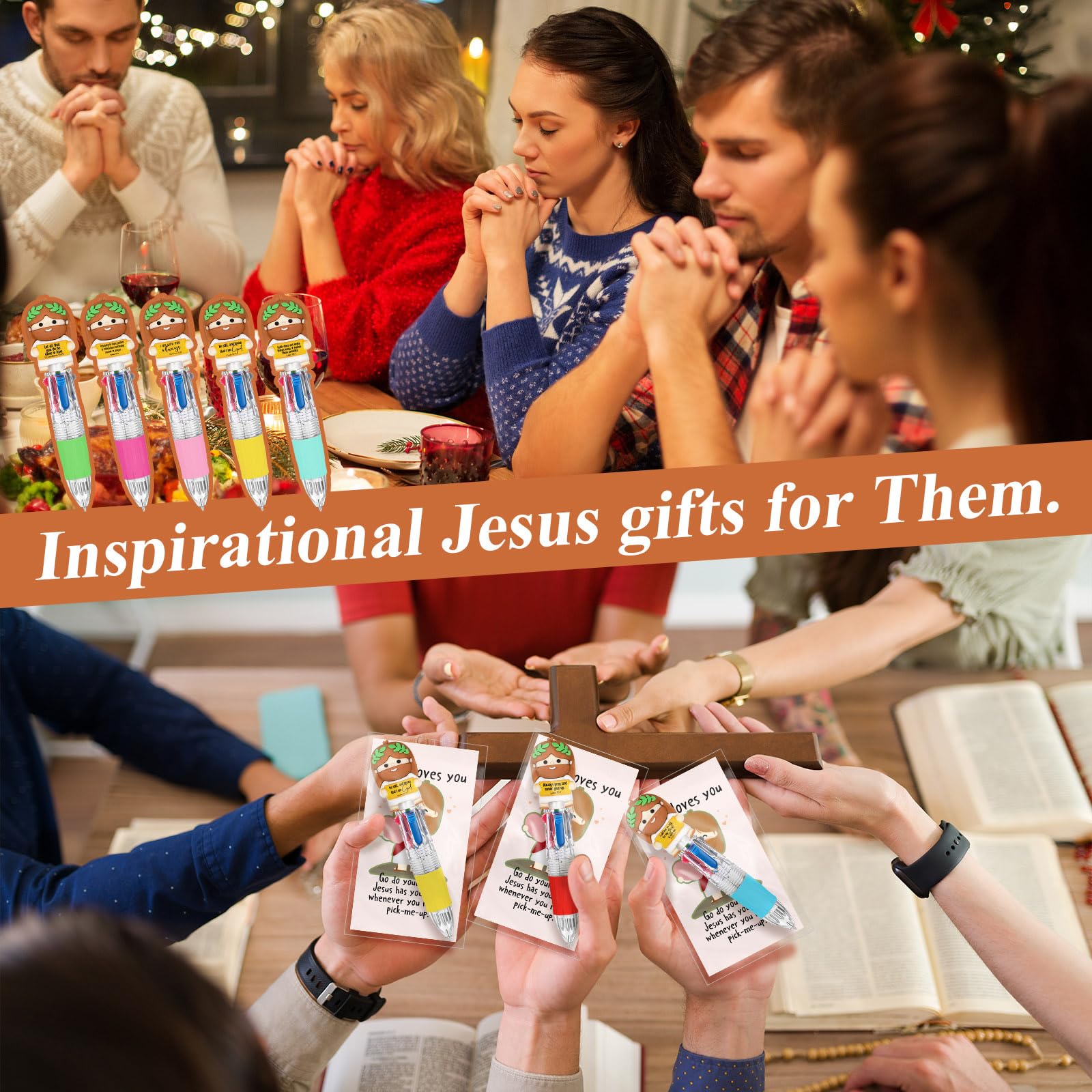 Sayglossy 30 Sets Little Jesus Pens Bulk, 4-in-1 Christian Pens with Cards