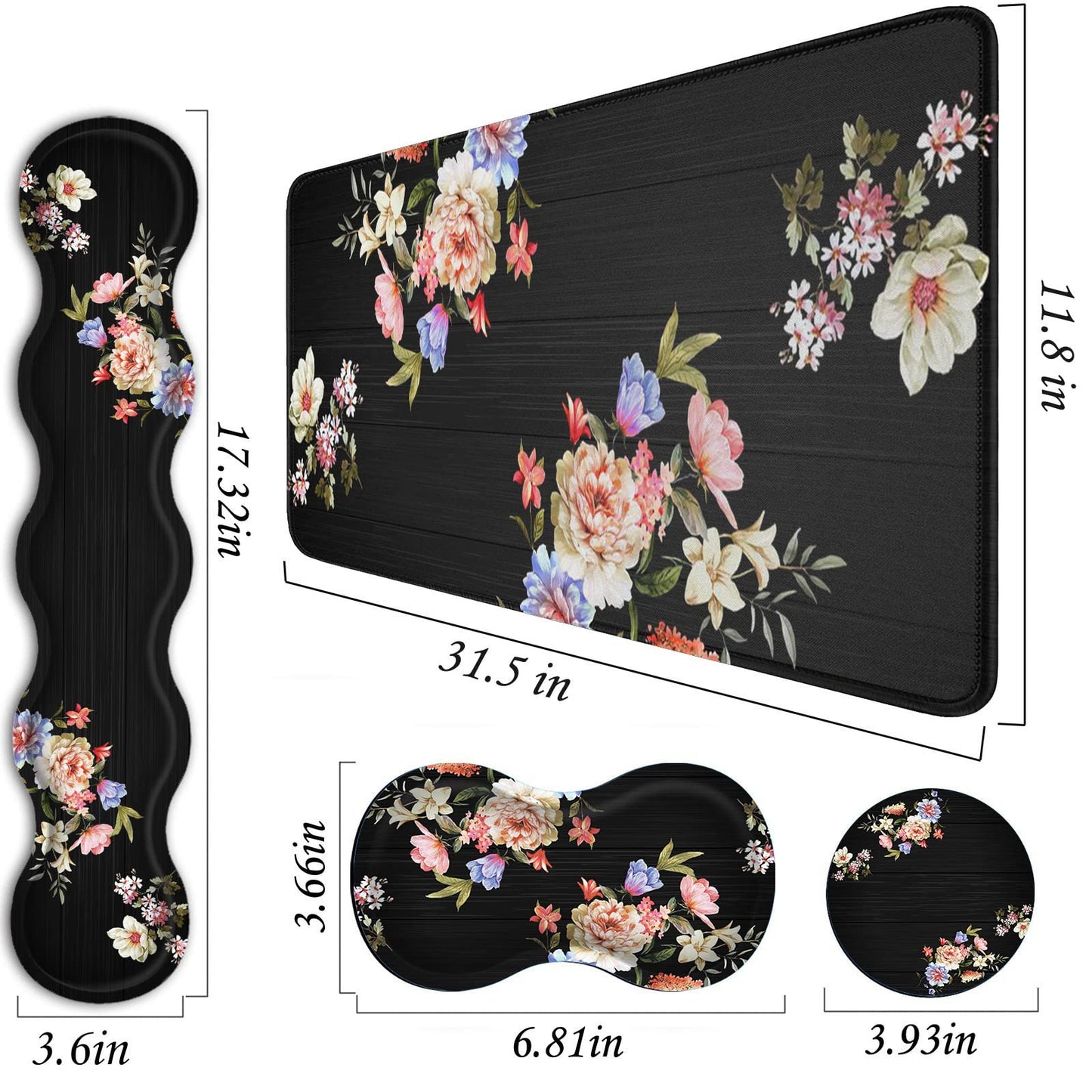 FGDRFGRW Mouse Pad Set,(31.5×11.8 in) Desk Pad + Keyboard Wrist Rest Support + Mouse Wrist Rest +