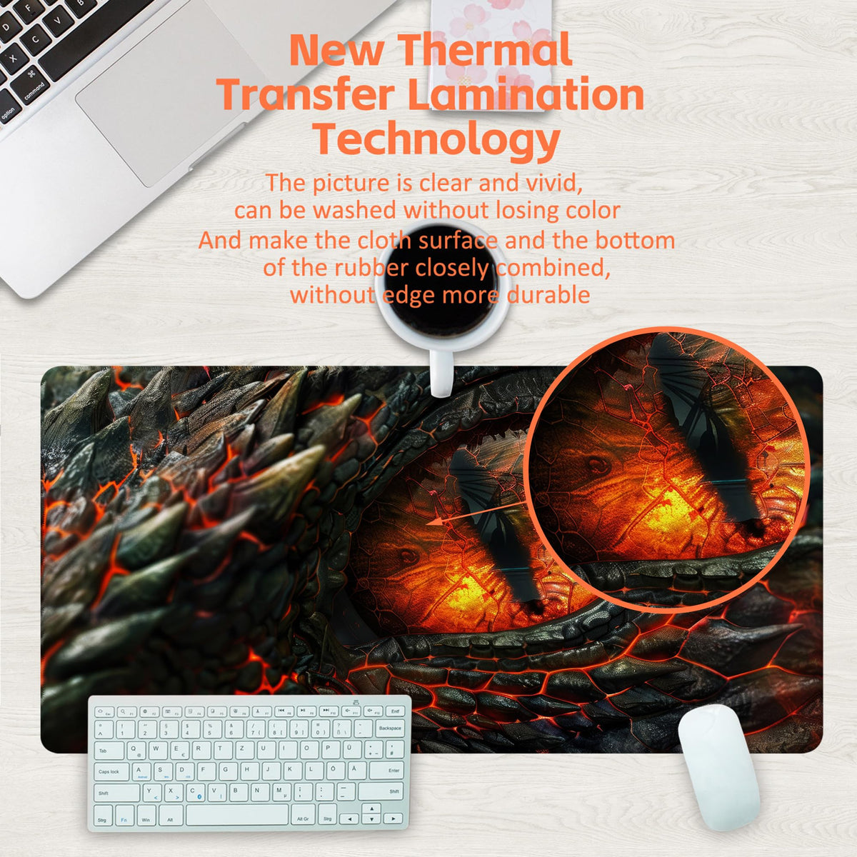 KOAIWPAE Desk Pad, Fire Dragon Eyes Gaming Mouse Pad, 31.5"x15.7" Extended Big Computer Keyboard