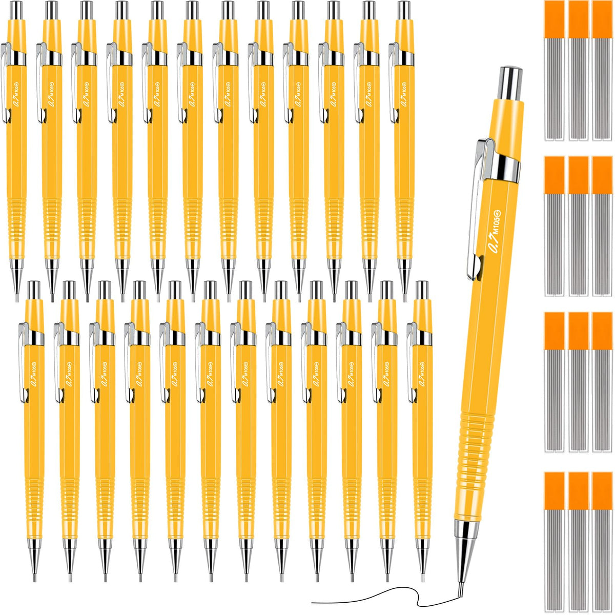 Gueevin 24 Set Yellow Mechanical Pencil 0.9mm with Drafting Pencil Refill