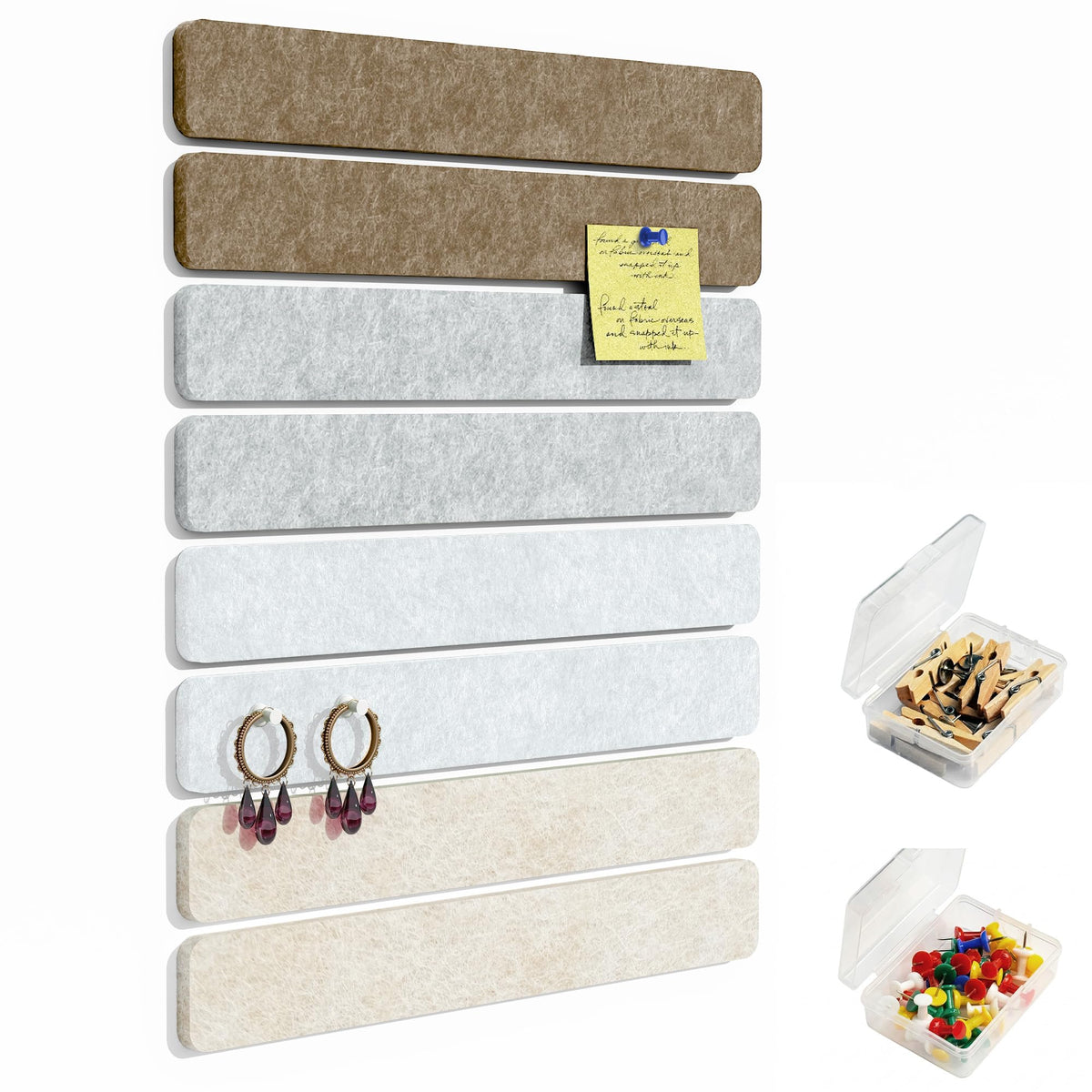 GoTiling Cork Board for Walls - 8 Pack Felt Pin Board Bar Strips - Self-Adhesive Lightweight