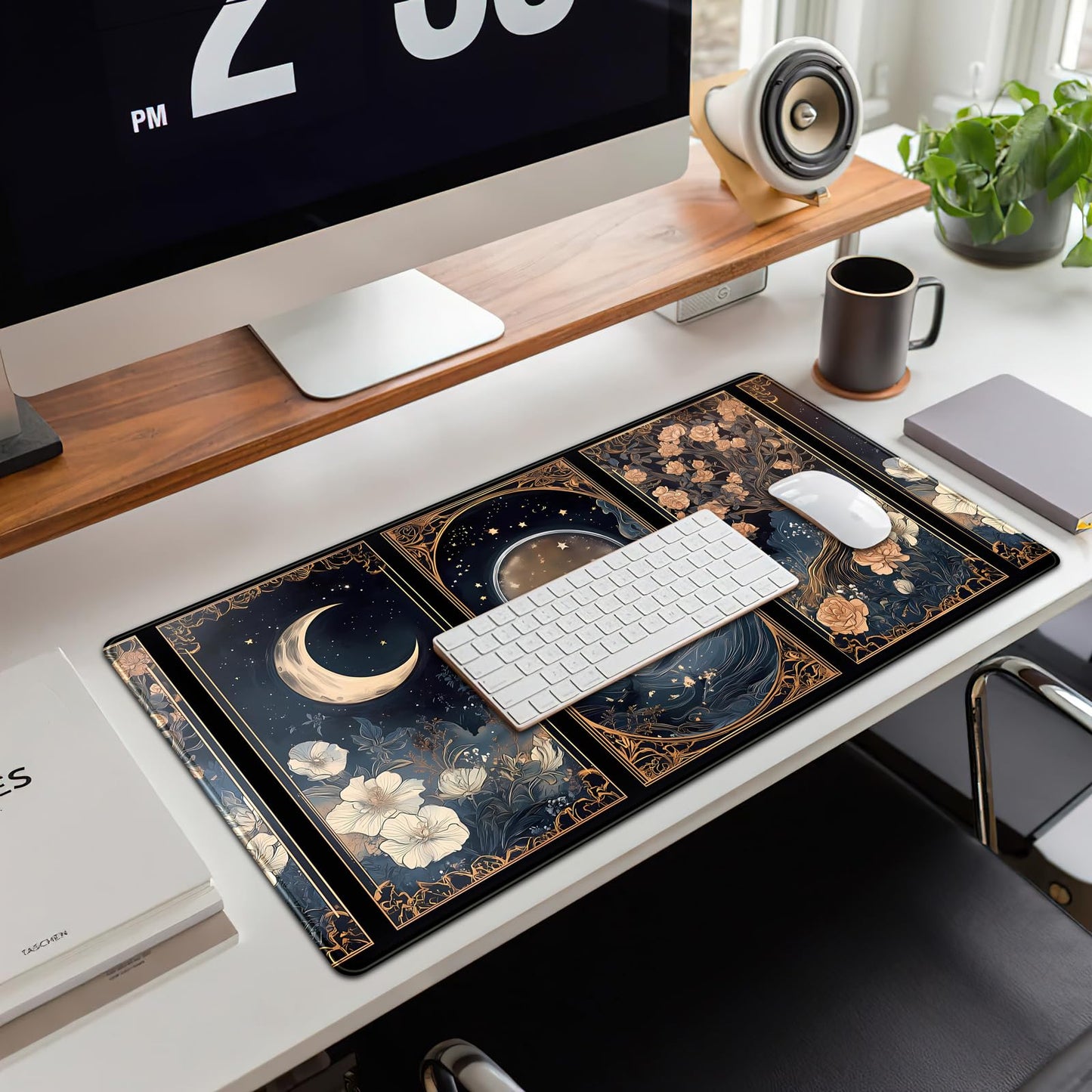 Celestial Lunar Nature Tarot Card Desk Mat Moon Floral Large Mouse Pad XXL 31.5''X 15.7'' Witch