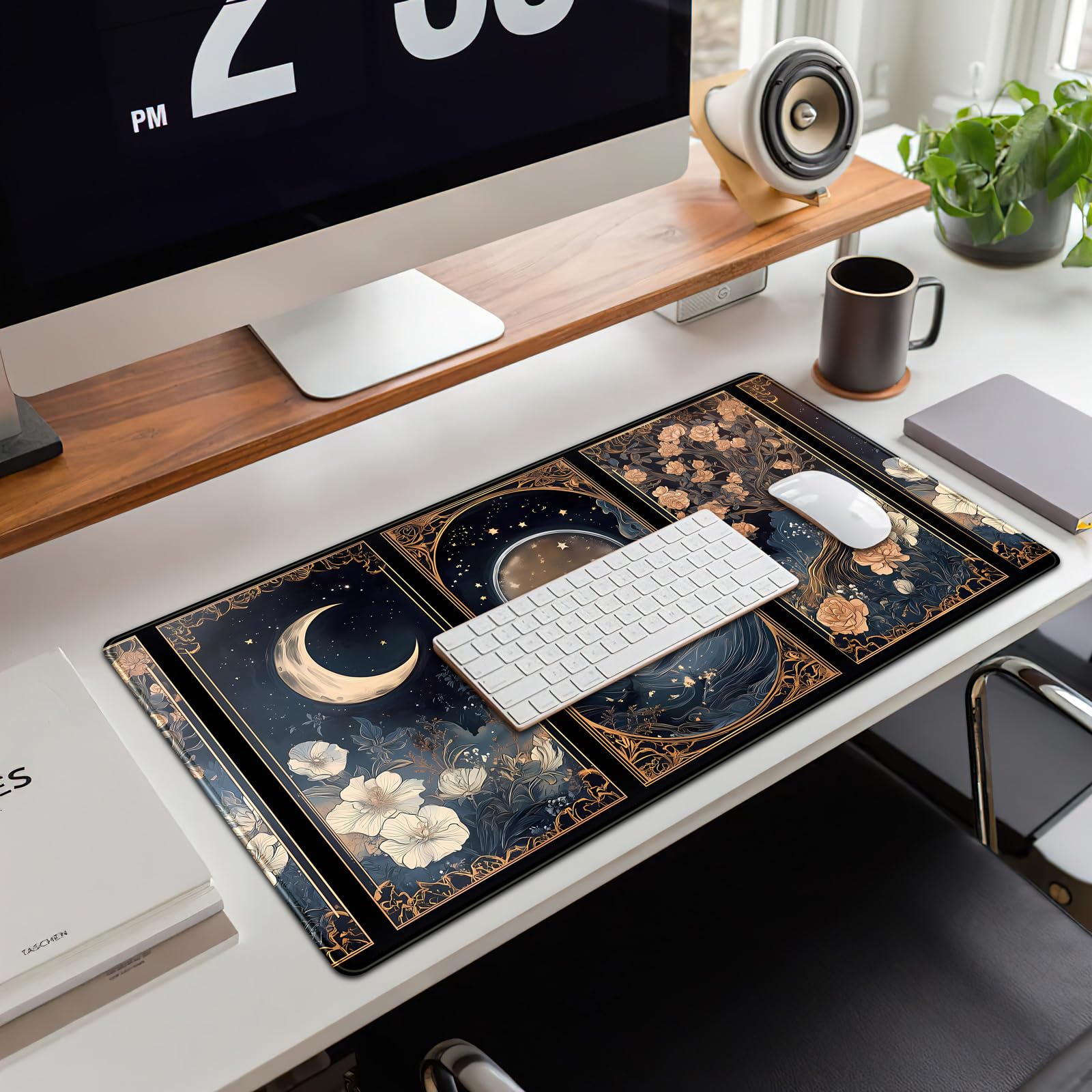 Celestial Lunar Nature Tarot Card Desk Mat Moon Floral Large Mouse Pad XXL 31.5''X 15.7'' Witch