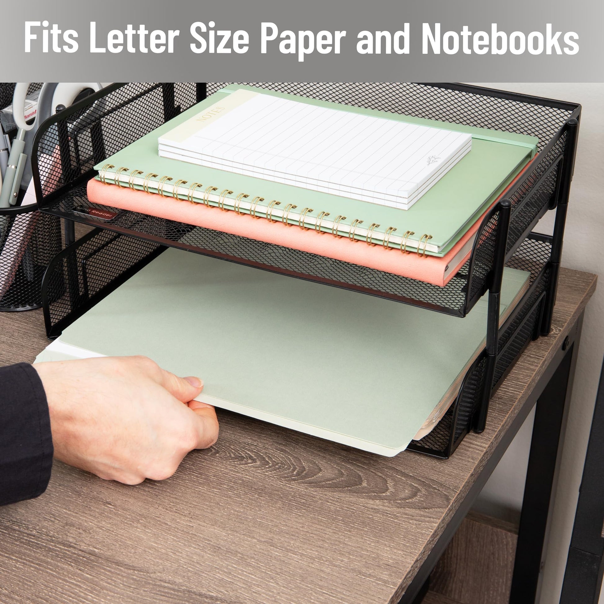 Mind Reader 2-Tier Stackable Paper Tray, Desktop Organizer for Letter-Size Documents, Office File