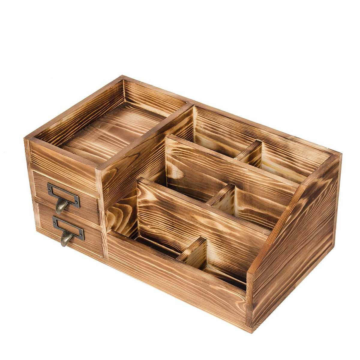 Liry Products Rustic Wooden Desktop Organizer Office Supplies Brown Tabletop Storage Cabinet