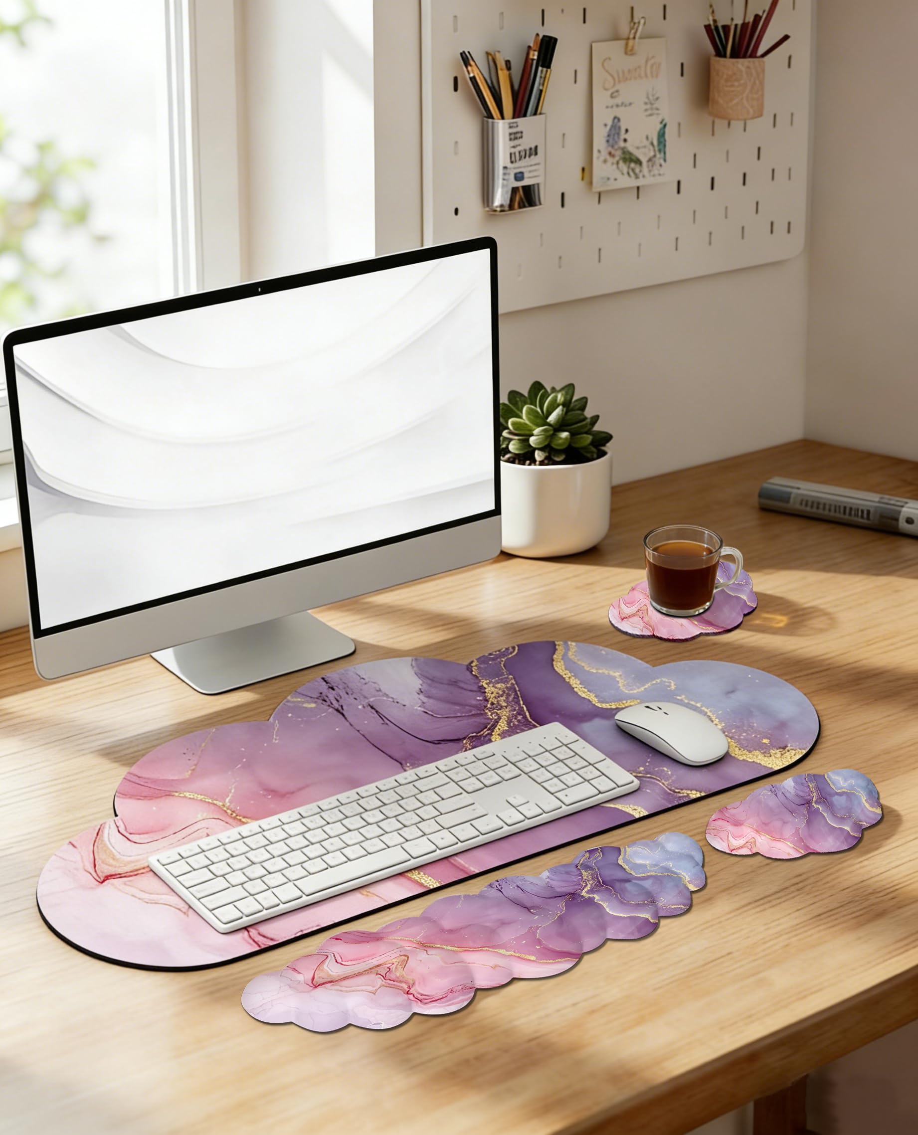 JIKIOU Ergonomic Keyboard Wrist Rest &Large Mouse Pad&Mouse Wrist & Cup Pad
