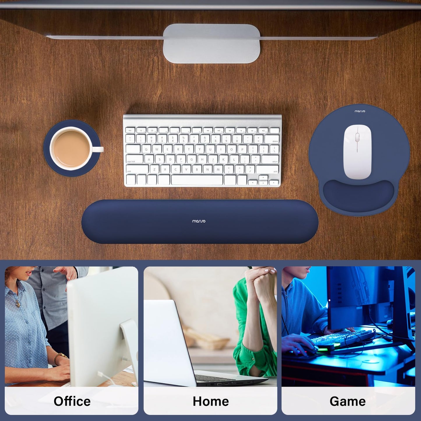 MOSISO Wrist Rest Support for Mouse Pad&Keyboard Set, Navy Blue