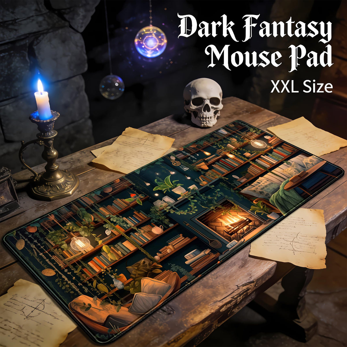 Large Mouse Pad Cozy Library, Extended Full Desk Mouse Mat Gaming Desktop Pad, Computer Keyboard