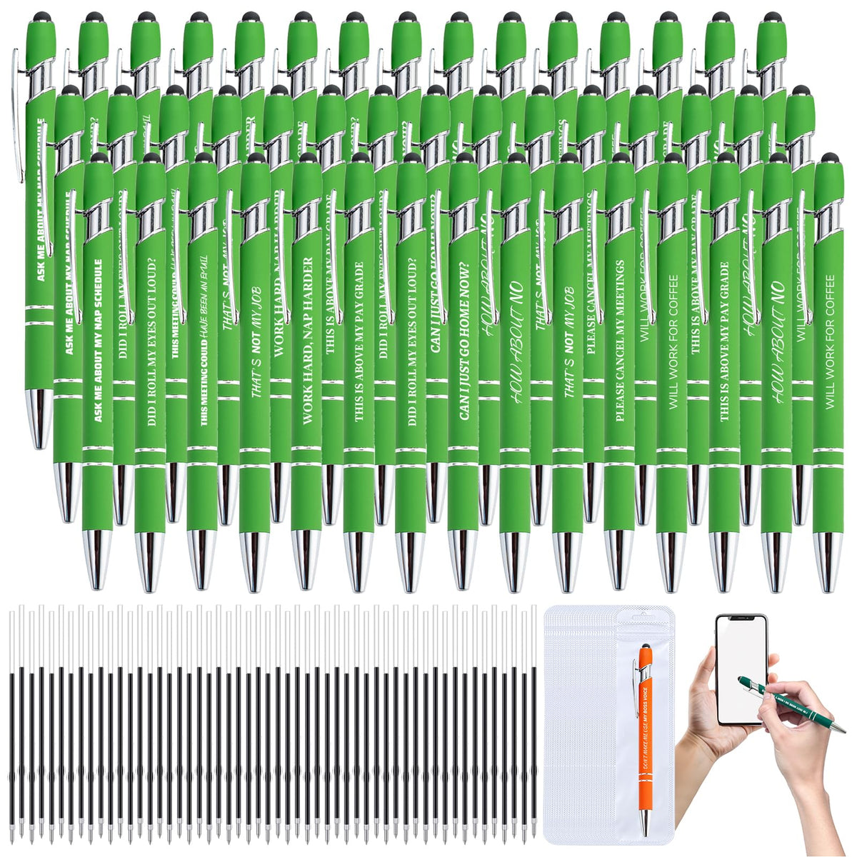 60 Pcs Funny Sarcastic Pens - 20 Set Ballpoint Pens with Refills & Bags,Fun Pen with Snarky
