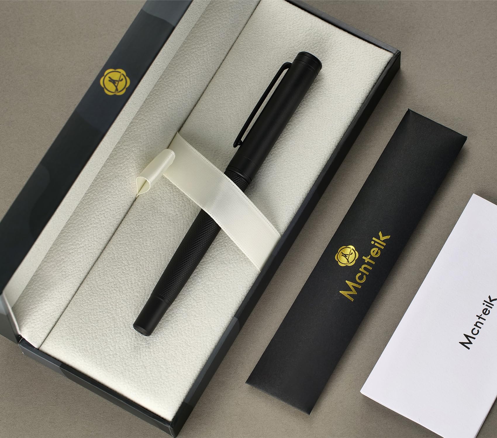 MCNTEIK Matte Black Forest Rollerball Pen, Luxury Pen with Schmidt Black Ink Refill, Fancy Pen Gift