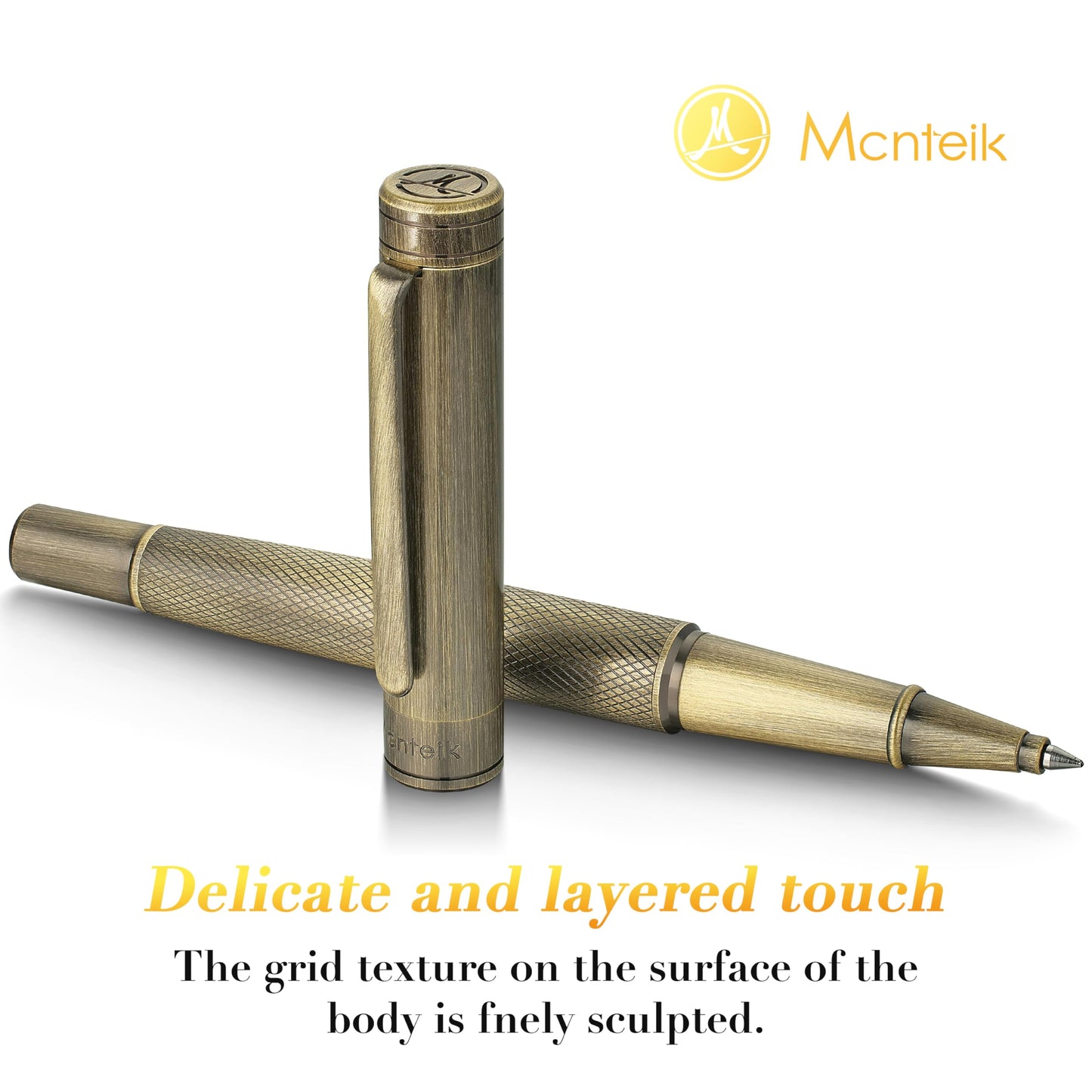 MCNTEIK Bronze Rollerball Pen, Stunning Luxury with Mesh Texture Design、Schmidt Ink Refill, Nice