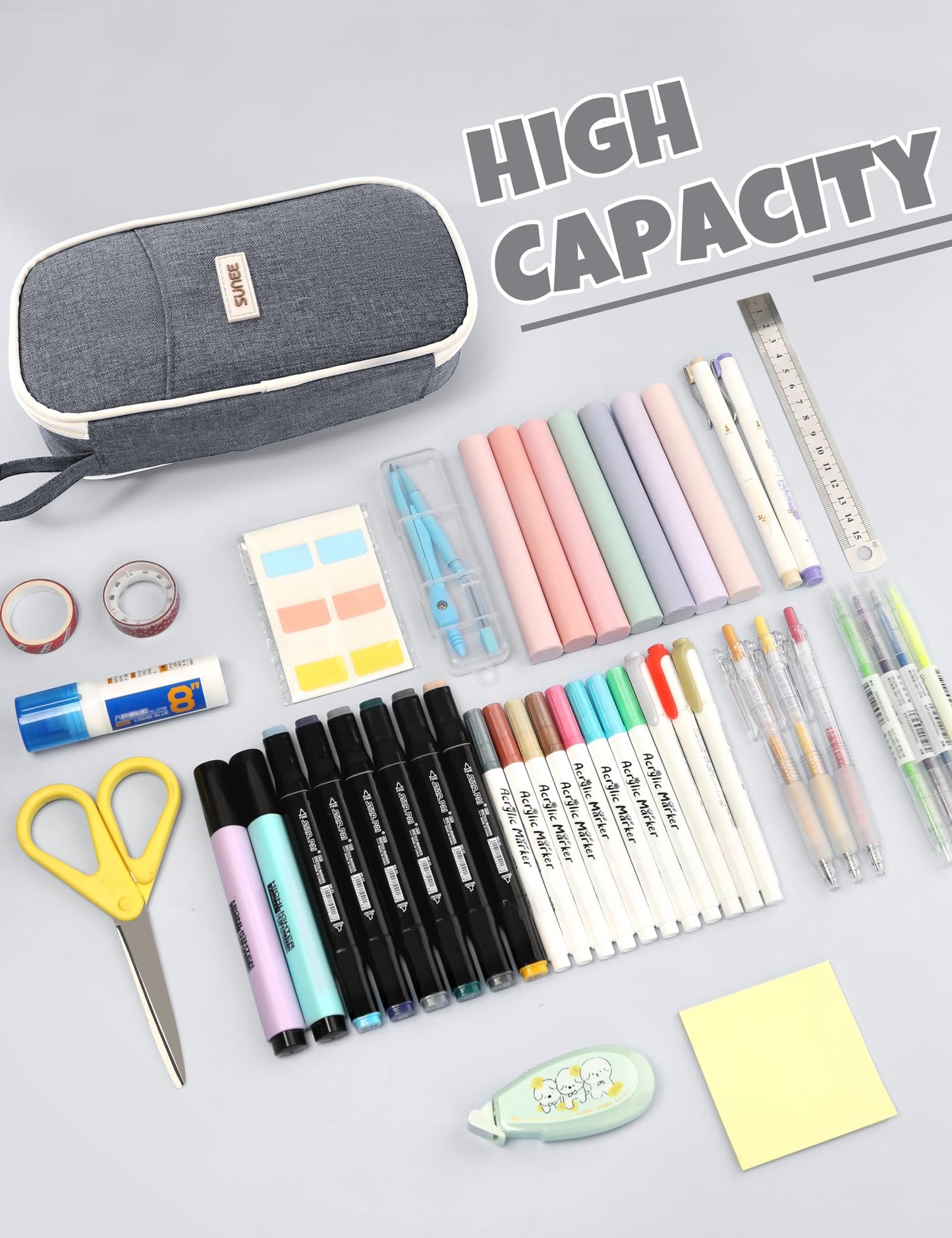 SUNEE Cute Pencil Case, Aesthetic Pen Pouch, Colored Large Pencil Bag with Zipper, Kawaii