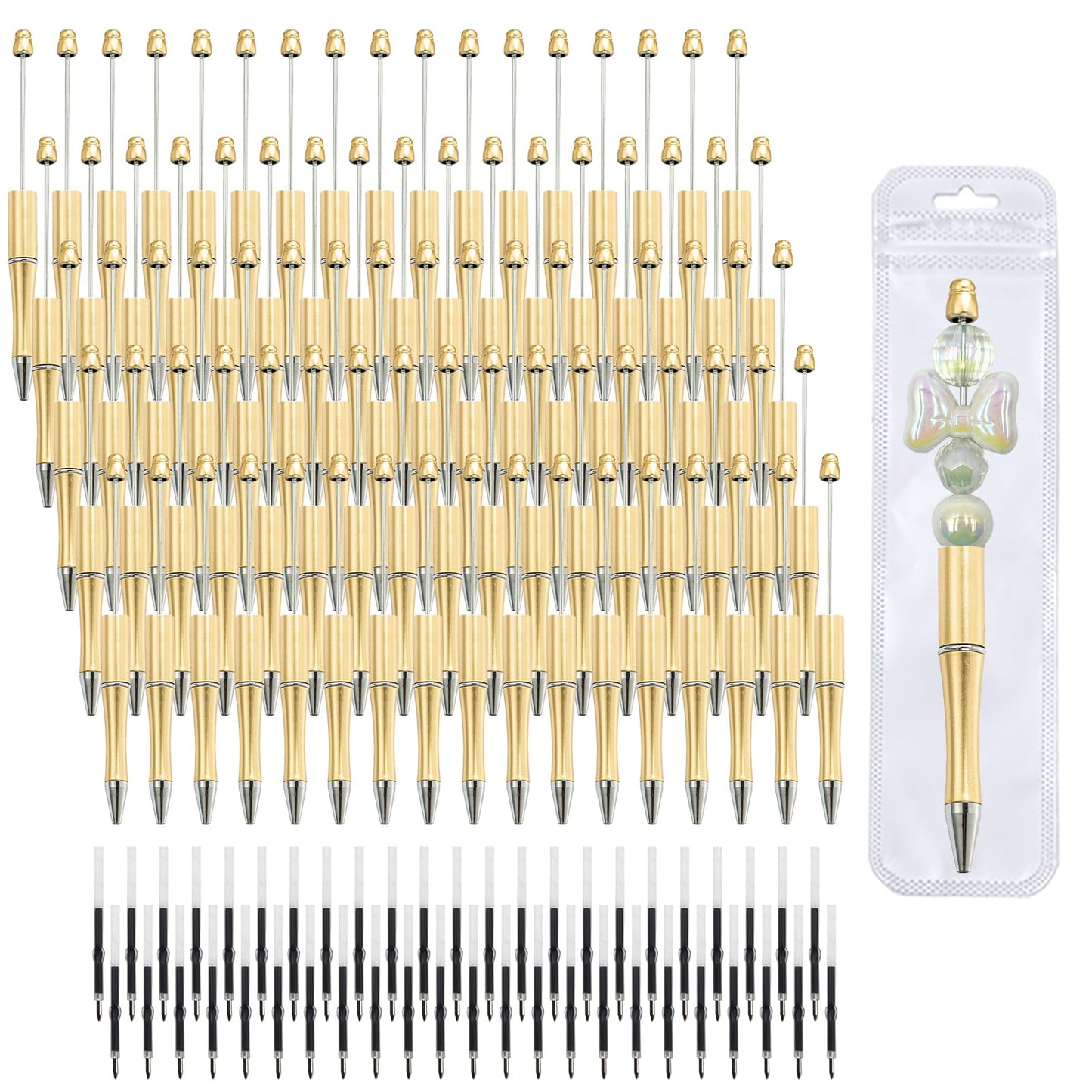 Aolipuyet 210 Pieces DIY Beadable Pen Bulk Kit – 70PCS Ballpoint Pen with Refills & Bags – Perfect
