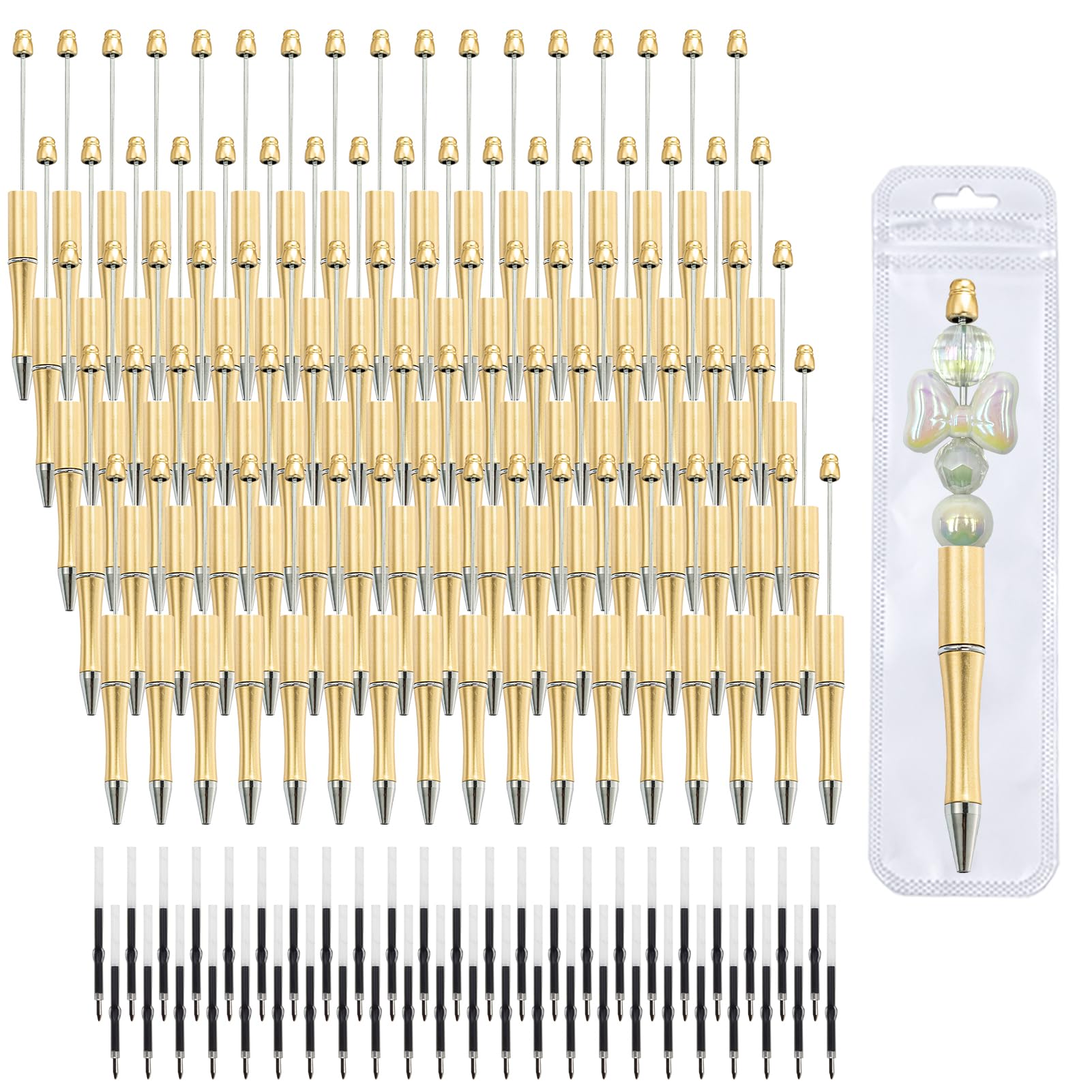 Aolipuyet 210 Pieces DIY Beadable Pen Bulk Kit – 70PCS Ballpoint Pen with Refills & Bags – Perfect