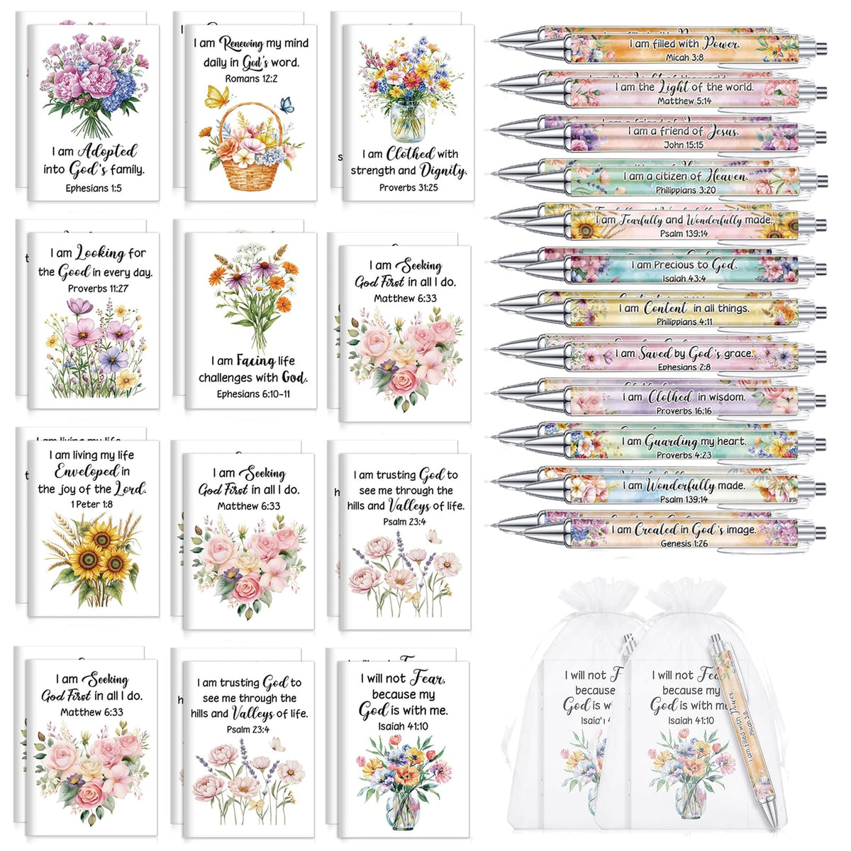 Mooliwe 48 Pcs Affirmation Notebooks Pens Bulk Gifts, Gratitude,Christian