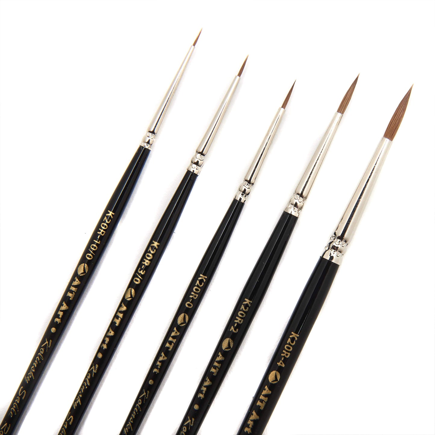 AIT Art Premium Detail Brush Set, 5 Pure Kolinsky Russian Red Sable Paint Brushes, Handmade in USA