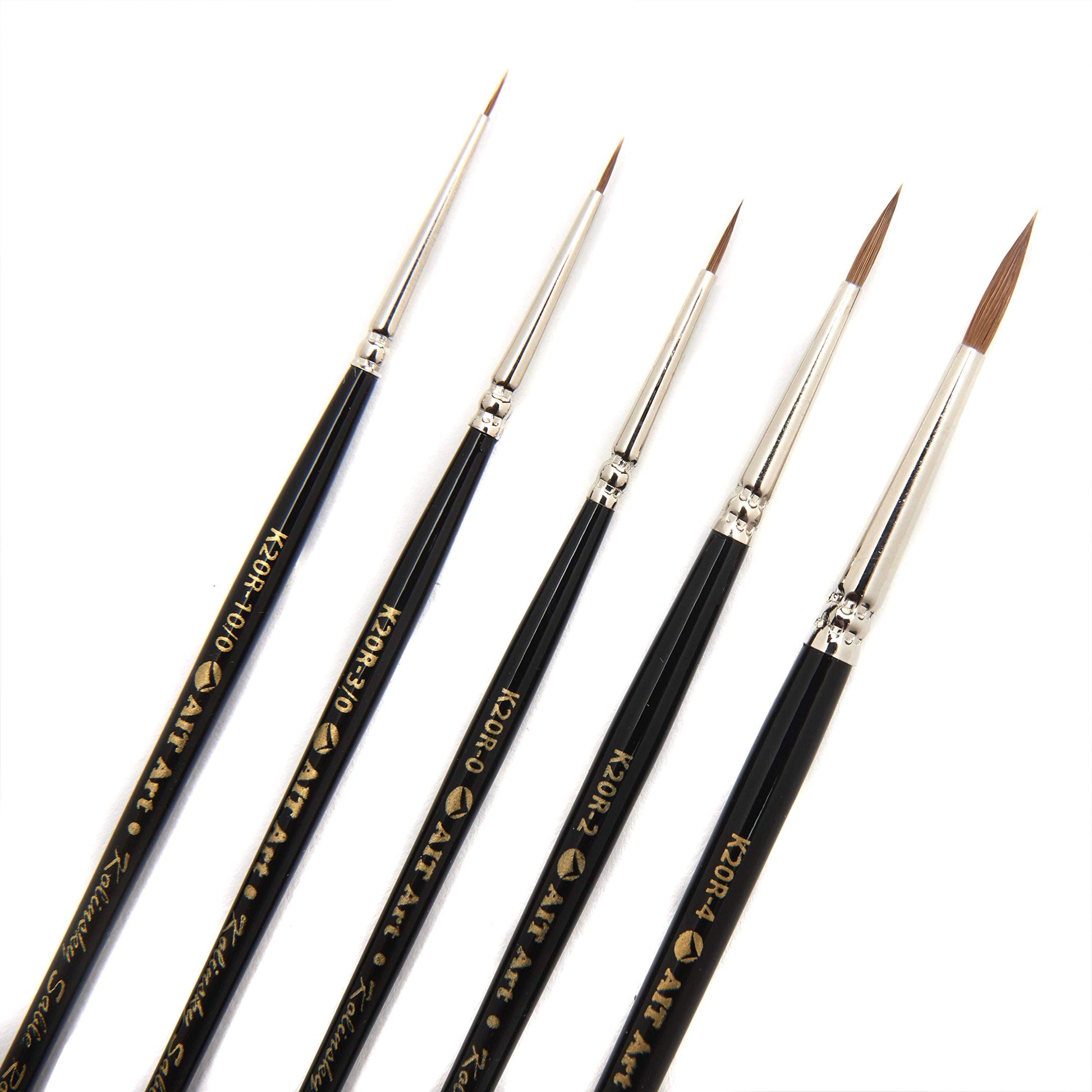 AIT Art Premium Detail Brush Set, 5 Pure Kolinsky Russian Red Sable Paint Brushes, Handmade in USA