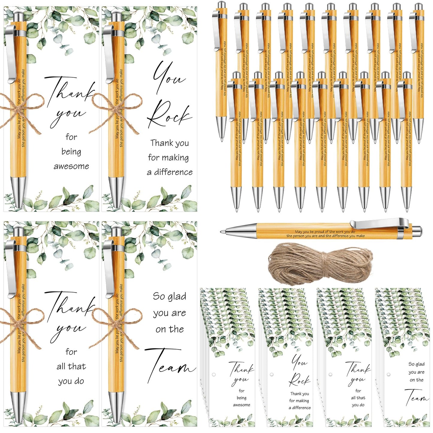Yeaqee 48 Set Employee Appreciation Bamboo Pens with Thank You Cards
