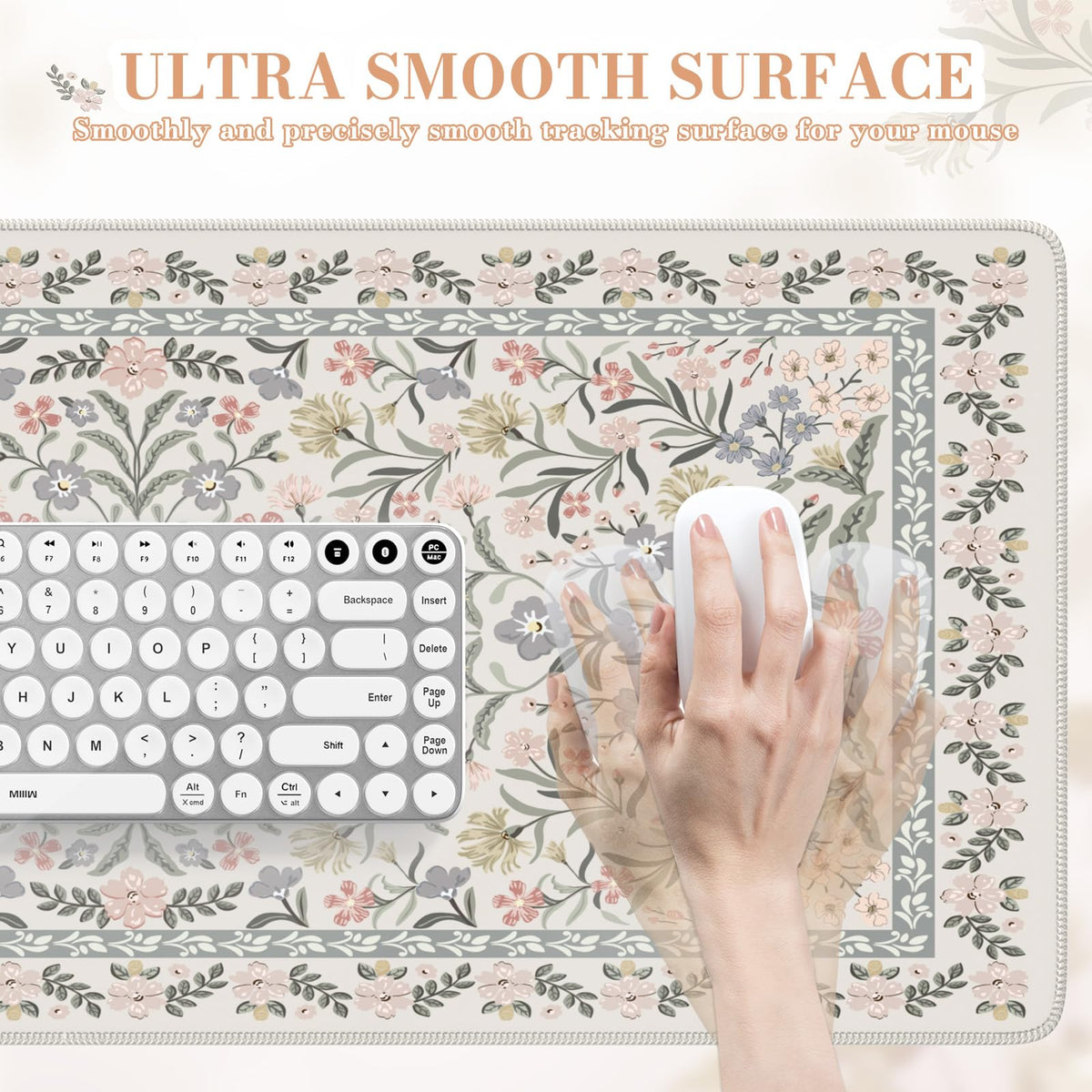 iCasso Desk Mat for Women Desk Accessories, 35.4x15.7in,Cozy Gray Floral