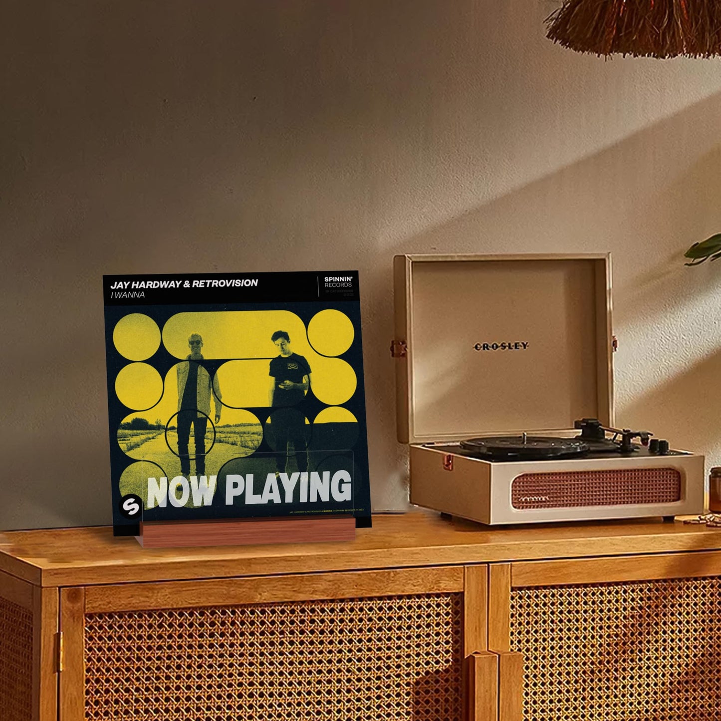 Ammonite Light up Vinyl Record Stand, Wooden Acrylic Holder for Album Display and Storage, Warm