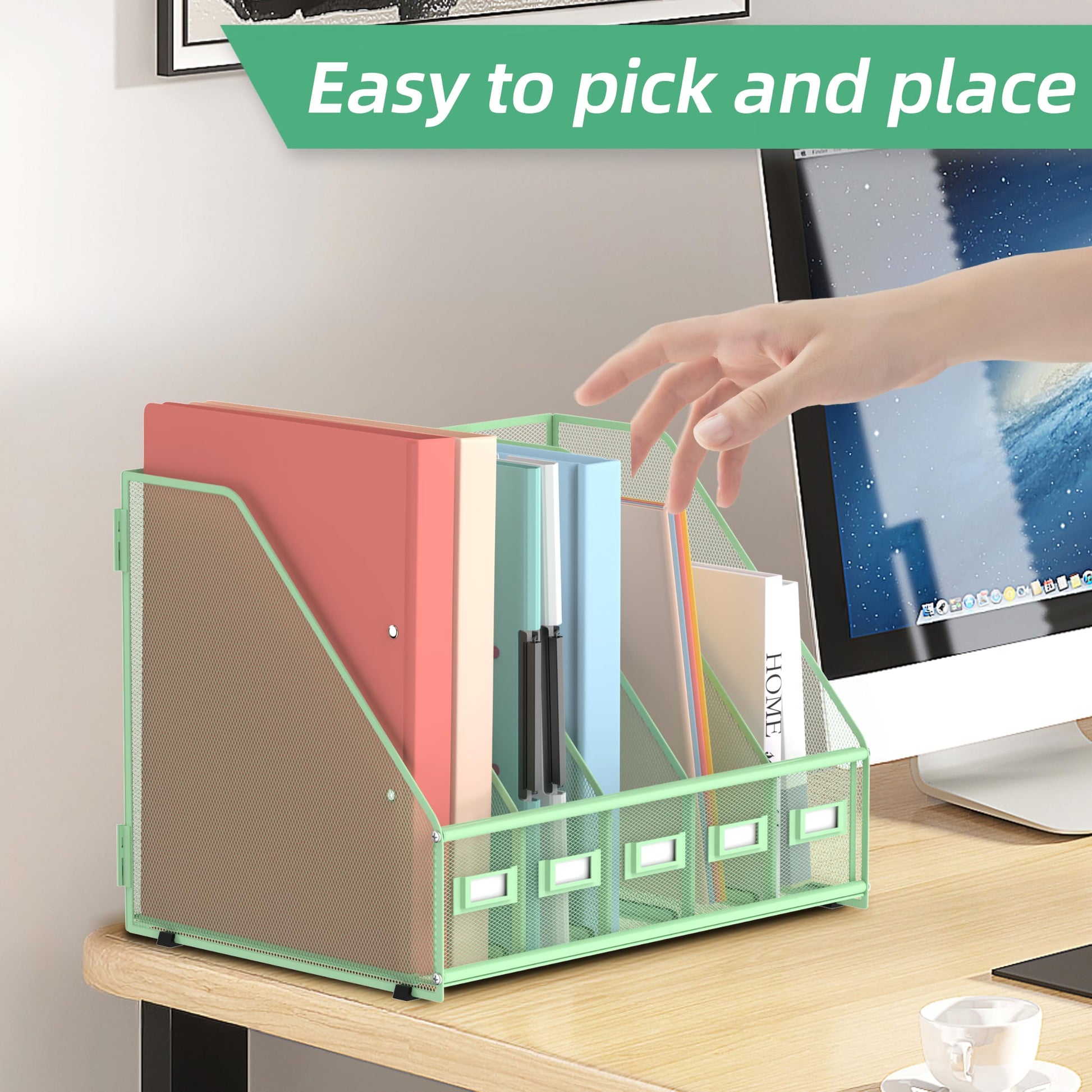 SUPEASY Desk Organizers Metal Desk Magazine File Holder with 5 Vertical Compartments Rack File