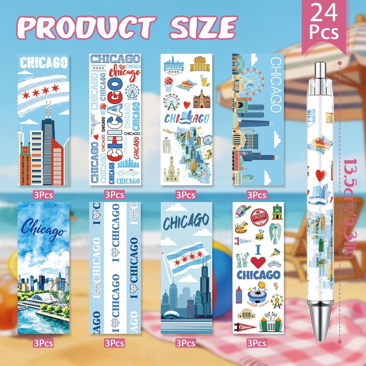 Wxiben Chicago Ballpoint Pens Set - 24 Pcs Chicago Souvenirs Gifts Retro USA City Vacation