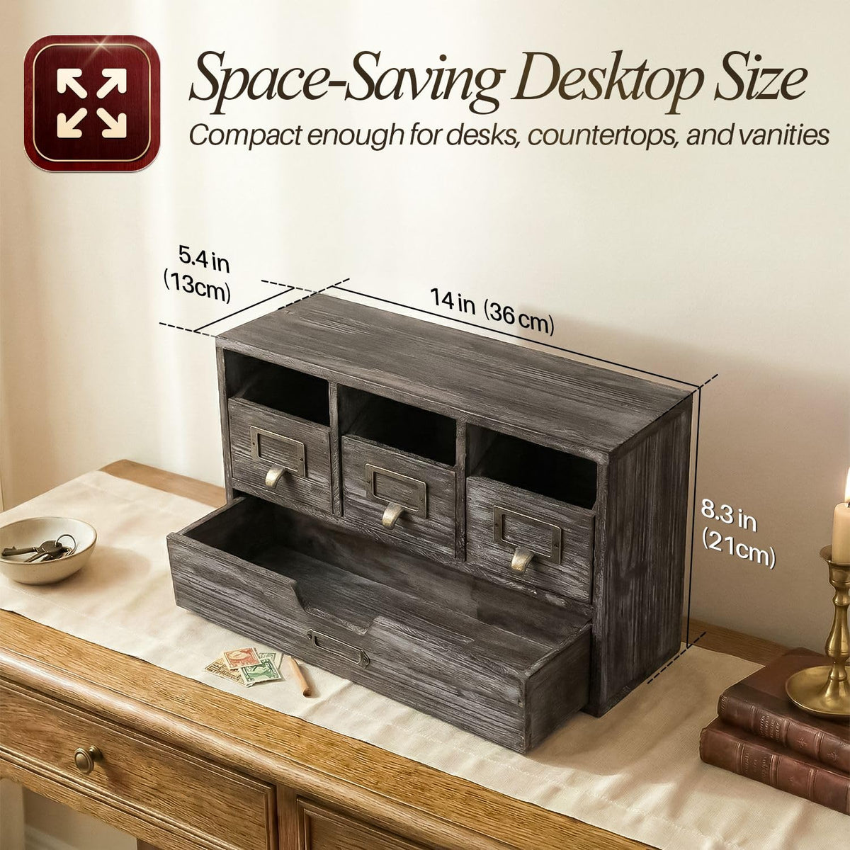 Flexzion Apothecary Cabinet with 4 Drawers - Vintage Rustic Wood Desktop Organizer for Home &