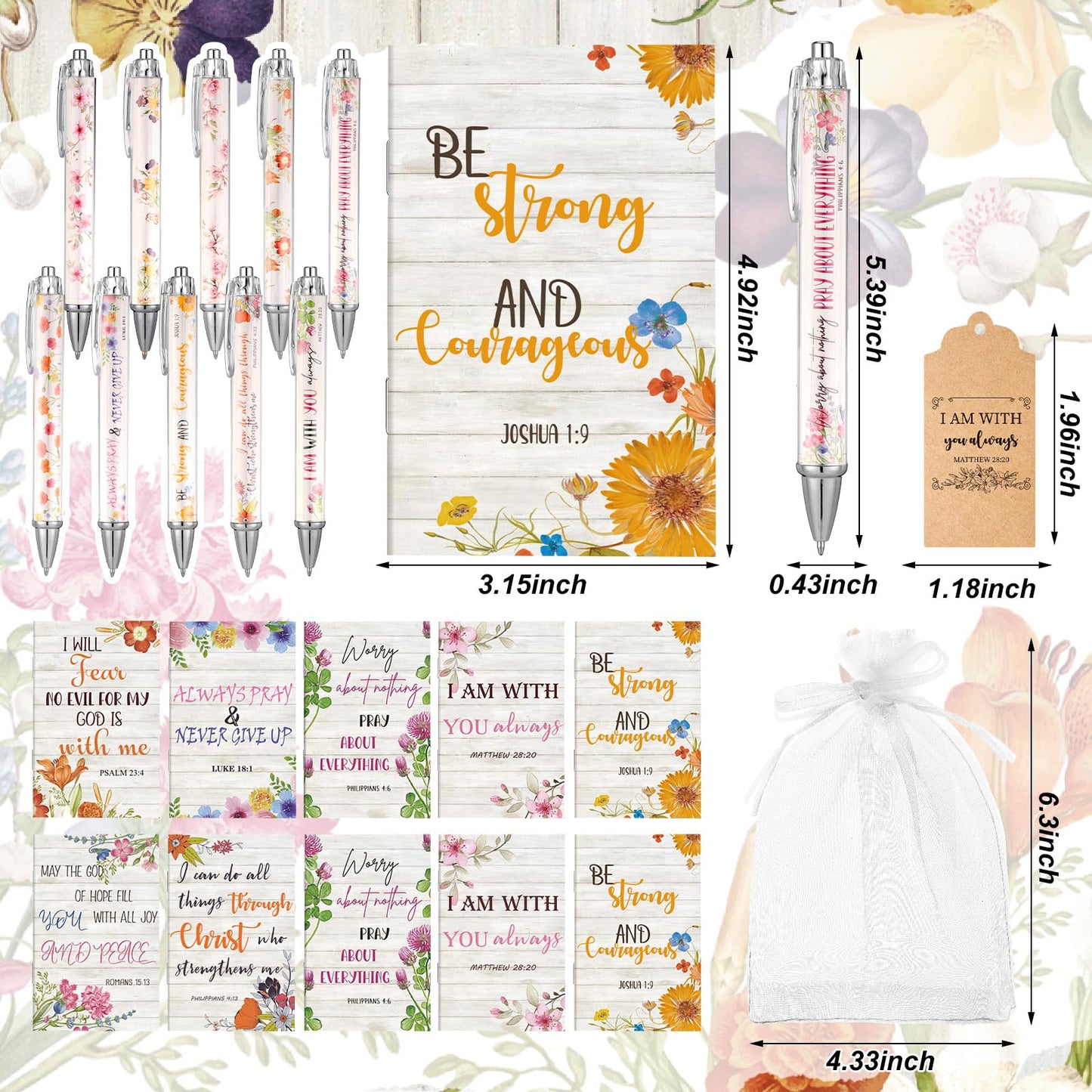 Qeeenar 200 Pcs Christian Gift Bulk Set Bible Verse, White, Floral
