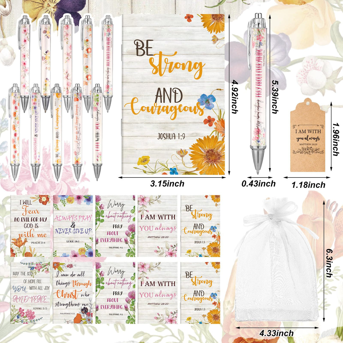Qeeenar 200 Pcs Christian Gift Bulk Set Bible Verse, White, Floral