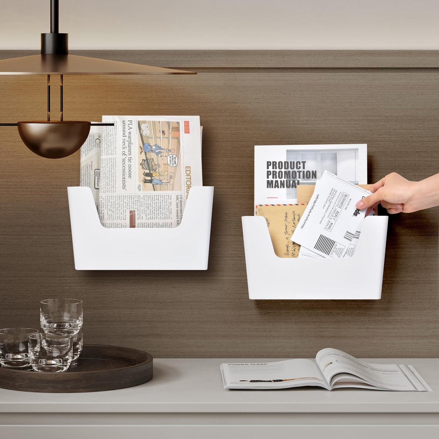 YOHOM Adhesive File Holder Plastic Document Folder Door No Drilling Mount Mail Magazine Organizer