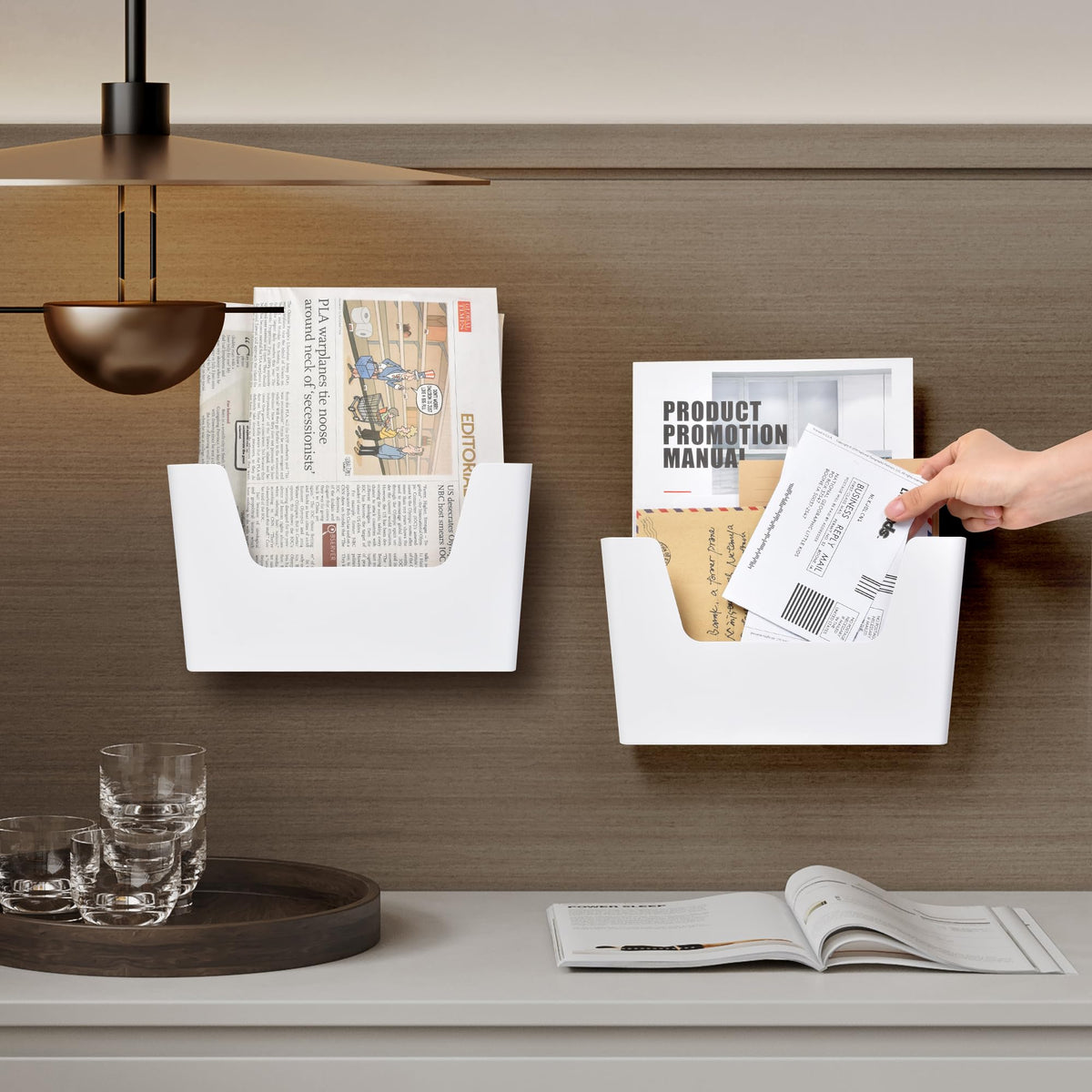 YOHOM Adhesive File Holder Plastic Document Folder Door No Drilling Mount Mail Magazine Organizer