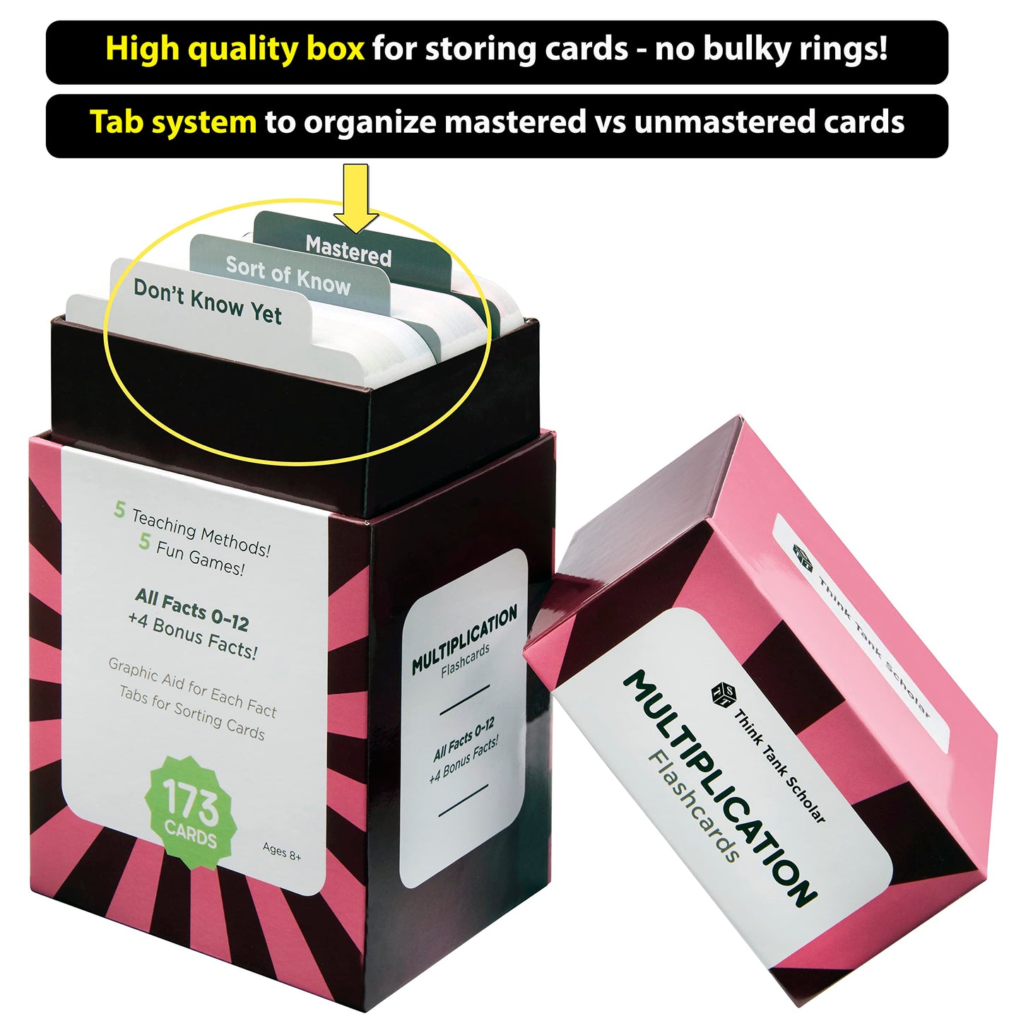 Award-Winning Multiplication Flash Cards – 173 Jumbo Cards (3.1” x 5.2”), All Facts 0–12 – 1 Fact &