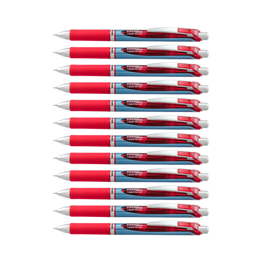 Pentel EnerGel Deluxe RTX Retractable Liquid Gel Pen, Medium Line, Needle Tip, Red Ink, Box of 12