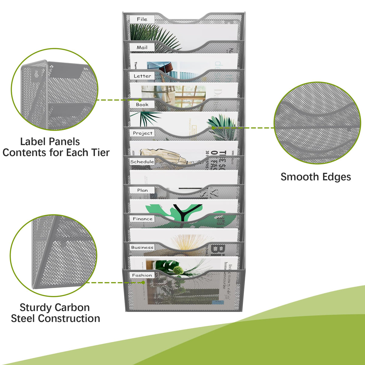 EasyPAG 10 Pocket Mesh Wall File Organizer, Hanging Paper Folder Holder with Classify Label