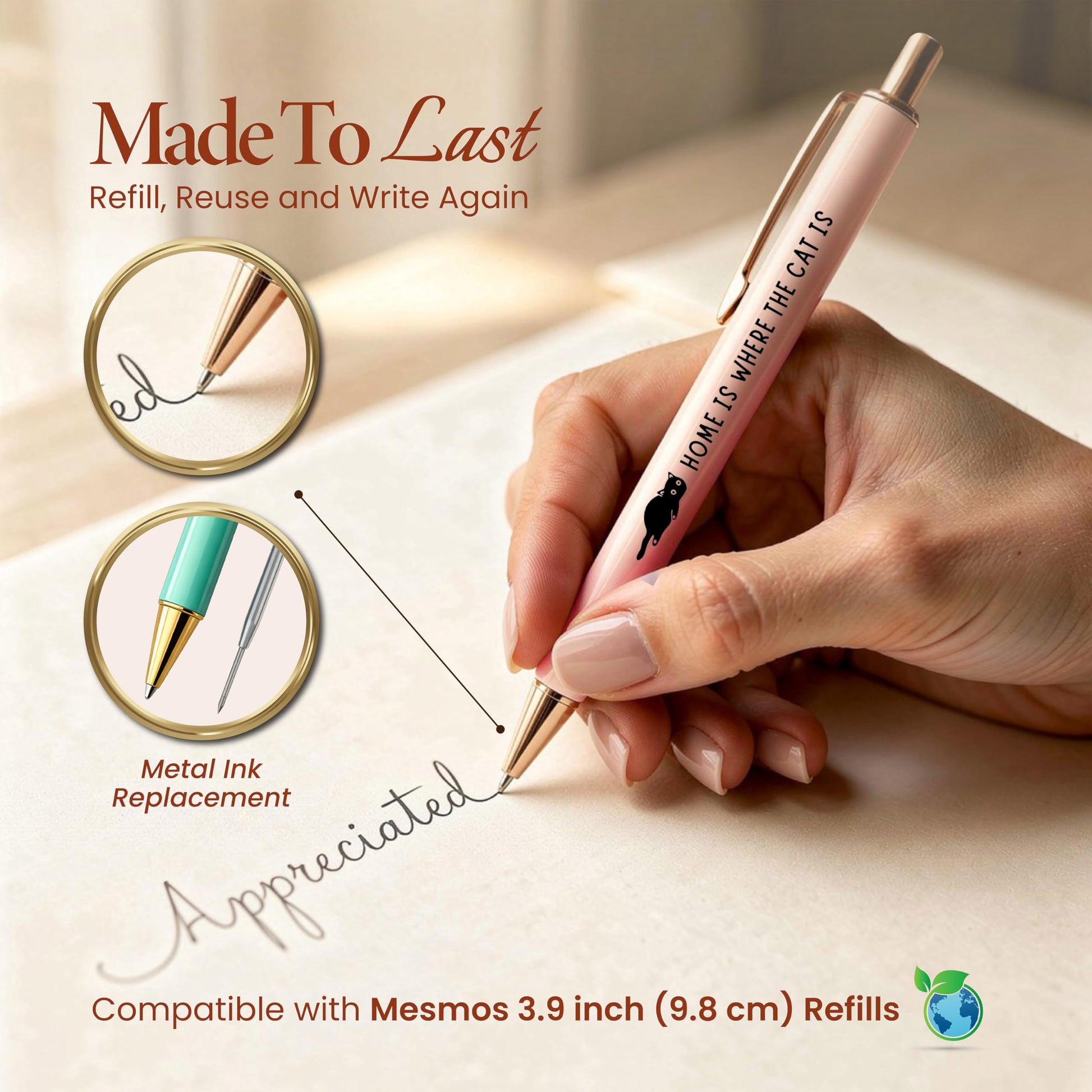 MESMOS 3pk Cute Cat Pens, Sassy and Funny Cat Lover Gifts for Women, Aesthetic Ballpoint Pens