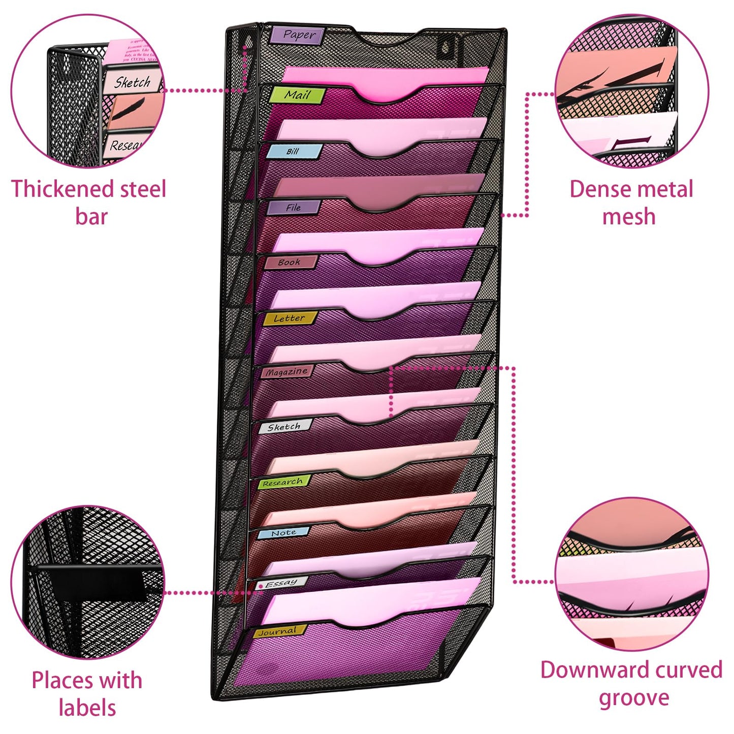 ideallife Wall Mounted File Organiser A8 Mesh in Hanging Wall File Holder Mail Organiser