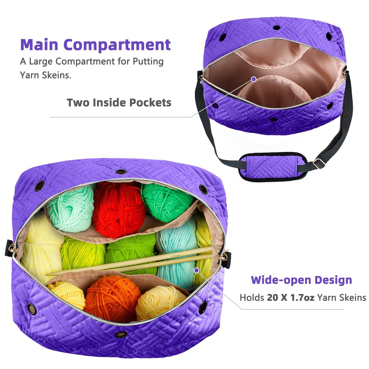 MYBAGZING Crochet Bag Organizer,Knitting Bag for Yarn Storage&Crochet Hooks