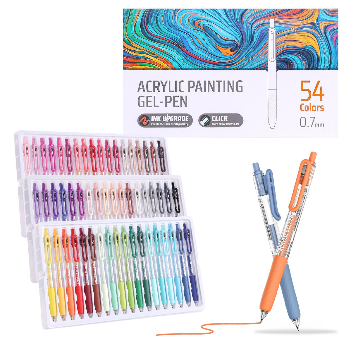 Xipan Acrylic Gel Pens for Coloring, 54 Colors Retractable Colored Pens