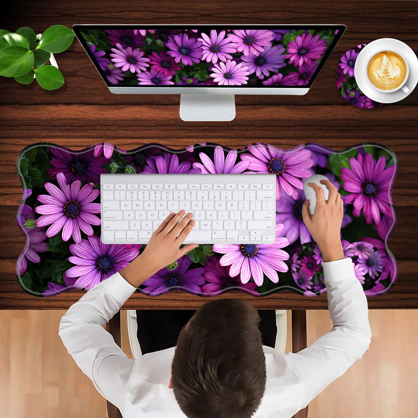 CICPLKSE Mouse Pad with Wrist Support + Desk Mat + Coaster 3 in 1 Set, XL Large Gaming Mousepad