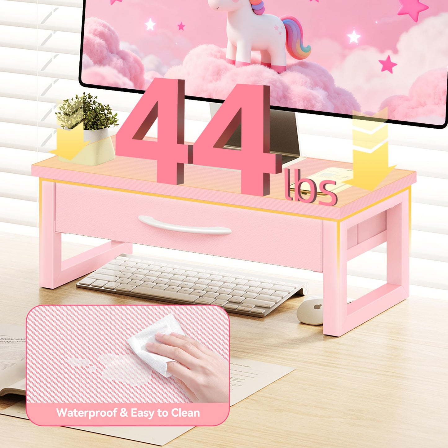 HEWORLIF Desk Organizers and Accessories, Computer Monitor Stand Riser with Fabric Drawer, 2-Tier